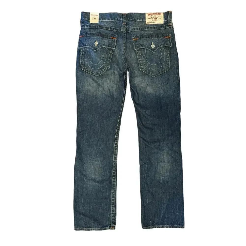 TRUE RELIGION NEW Ricky Relaxed Straights Men’s Jeans Size 36 X 35 Medium Wash